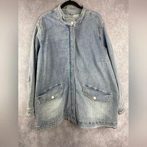 LOGO women's size 26W light‎ wash blue jean denim mock neck zip up jacket QVC